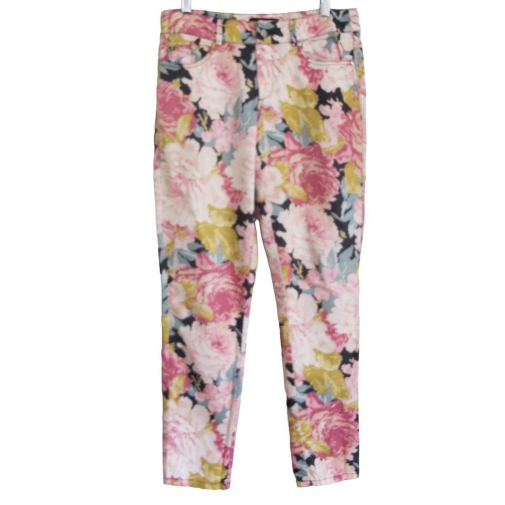 MINK PINK Granny Wallpaper Floral Print 5 Pocket Flat Front Low Rise Pants S